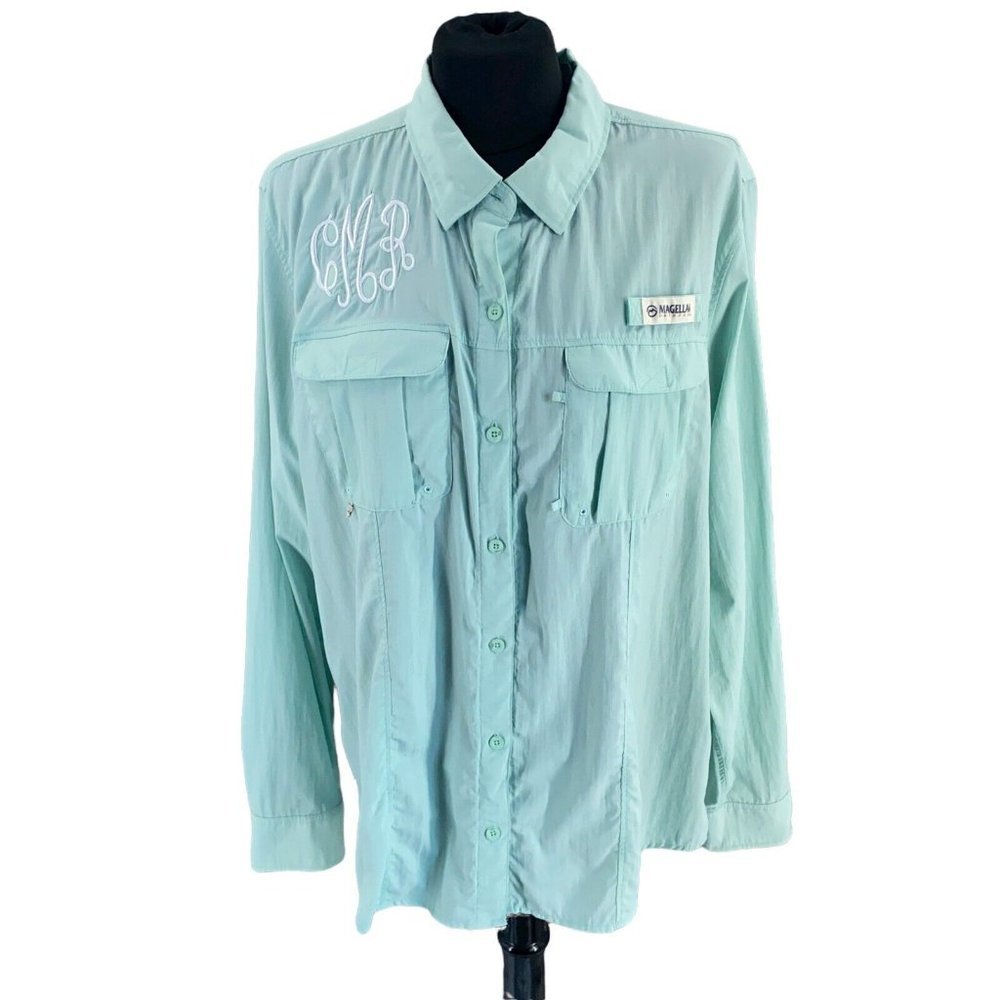 Magellan Shirt Womens Extra Large Teal Fishing Vented Roll Tab Sleeve Angler Fit